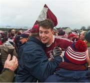 9 December 2018; David McGivney of Mullinalaghta St Columba's celebrates with supporters after the AIB Leinster GAA Football Senior Club Championship Final match between Kilmacud Crokes and Mullinalaghta St Columba's at Bord na Móna O'Connor Park in Offaly. Photo by Daire Brennan/Sportsfile