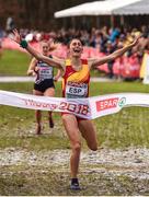9 December 2018; Solange Pereira of Spain crosses the line to win the Mixed Relay event during the European Cross Country Championship at Beekse Bergen Safari Park in Tilburg, Netherlands. Photo by Sam Barnes/Sportsfile