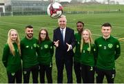 10 December 2018; John Delaney, CEO, Football Association of Ireland, with, from left, members of the FAI-ETB course Rebecca Ritchie, Michael Hearne, Clodagh Sutton, Daniel Olasunbo, Rachel Ritchie and Dylan Walsh in attendance during the Official opening of the FAI-ETB Waterford Centre at Waterford I.T. in Waterford. Photo by Matt Browne/Sportsfile