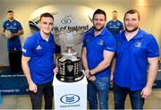 10 December 2018; Leinster players Nick McCarthy, left, Fergus McFadden, centre, and Jack McGrath during the Bank of Ireland Leinster Schools Cup Draw at Bank of Ireland Ballsbridge Branch in Ballsbridge, Dublin. Photo by Ramsey Cardy/Sportsfile