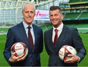 11 December 2018; SPAR, Ireland’s leading convenience retail group, and the Football Association of Ireland today announced a sponsorship agreement which will see SPAR renew as the Official Convenience Store of the FAI. The announcement took place at the Aviva Stadium with the Republic of Ireland’s new manager Mick McCarthy along with head coach of the Republic of Ireland Women's International Senior Team, Colin Bell in attendance. The partnership between SPAR and the FAI began in 2015 encompassing the Irish national football team and the hugely successful SPAR FAI Primary School 5s Programme. Pictured are Mick McCarthy, Republic of Ireland manager, left, and Colin Bell, Republic of Ireland Women's National Team manager, during the 2018 SPAR and FAI Sponsorship Renewal at the Aviva Stadium in Dublin. Photo by Seb Daly/Sportsfile