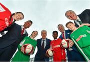 11 December 2018; SPAR, Ireland’s leading convenience retail group, and the Football Association of Ireland today announced a sponsorship agreement which will see SPAR renew as the Official Convenience Store of the FAI. The announcement took place at the Aviva Stadium with the Republic of Ireland’s new manager Mick McCarthy along with head coach of the Republic of Ireland Women's International Senior Team, Colin Bell in attendance. The partnership between SPAR and the FAI began in 2015 encompassing the Irish national football team and the hugely successful SPAR FAI Primary School 5s Programme. Pictured are, from left, Alex Carrick, age 12, from Clondalkin, Colin Bell, Republic of Ireland Women's National Team manager, Éabha Seery, age 12, from Clondalkin, Mick McCarthy, Republic of Ireland manager, Murphy Alade, age 11, from Irishtown, SPAR Sales Director Colin Donnelly, Cameron Tormey, age 11, from Lucan, and John Delaney, CEO, Football Association of Ireland, during the 2018 SPAR and FAI Sponsorship Renewal at the Aviva Stadium in Dublin. Photo by Seb Daly/Sportsfile