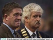 9 September 2003; FAI Chief Executive Fran Rooney, left with FAI President Milo Corcoran during the playing of the national anthem before the start of the game. Friendly International, Republic of Ireland v Turkey. Lansdowne Rd, Dublin. Picture credit; David Maher / SPORTSFILE *EDI*