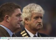 9 September 2003; FAI Chief Executive Fran Rooney, left with FAI President Milo Corcoran during the playing of the national anthem before the start of the game. Friendly International, Republic of Ireland v Turkey. Lansdowne Rd, Dublin. Picture credit; David Maher / SPORTSFILE *EDI*