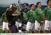 9 September 2003; A Television cameraman films the Republic of Ireland team during the playing of the national anthem. Friendly International, Republic of Ireland v Turkey. Lansdowne Rd, Dublin. Picture credit; David Maher / SPORTSFILE *EDI*