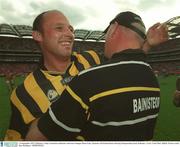 14 September 2003; Kilkenny's Andy Comerford celebrates with team manager Brian Cody. Guinness All-Ireland Senior Hurling Championship Final, Kilkenny v Cork, Croke Park, Dublin. Picture credit; Ray McManus / SPORTSFILE