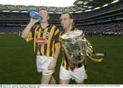14 September 2003; Kilkenny captain D.J Carey and Peter Barry with the Liam MacCarthy Cup after the game. Guinness All-Ireland Senior Hurling Championship Final, Kilkenny v Cork, Croke Park, Dublin. Picture credit;  Brendan Moran / SPORTSFILE *EDI*