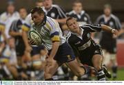 19 September 2003; Matthew Leek, Leinster, goes over for his try despite the tackle of Neath Swansea's Shaun Connor. Celtic Cup Tournament, Leinster v Neath Swansea, Donnybrook, Dublin. Picture credit; Matt Browne / SPORTSFILE *EDI*