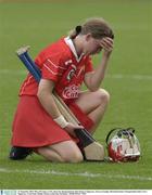 21 September 2003; Mary O'Connor, Cork, shows her disappointment after losing to Tipperary. Foras na Gaeilge All-Ireland Senior Championship Final, Cork v Tipperary, Croke Park, Dublin. Picture credit; Ray McManus / SPORTSFILE *EDI*