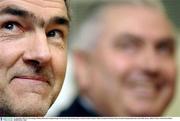 23 September 2003; Tyrone manager Mickey Harte and Armagh manager Joe Kernan, right, during a press conference before Sunday's Bank of Ireland All-Ireland Senior Football Championship Final. Linen Hall Library, Belfast. Picture credit; David Maher / SPORTSFILE *EDI*