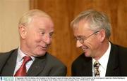 23 September 2003; Pat Hickey, left, President of the Olympic Council of Ireland with John Treacy, Chief Executive of the Irish Sports Council at a Media Briefing on the 2004 Athens Olympic Games at the Burlington Hotel, Dublin. Picture credit; Brendan Moran / SPORTSFILE *EDI*