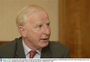 23 September 2003; Pat Hickey, President of the Olympic Council of Ireland, speaking at a Media Briefing on the 2004 Athens Olympic Games at the Burlington Hotel, Dublin. Picture credit; Brendan Moran / SPORTSFILE *EDI*