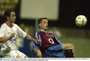 23 September 2003; Mark Quinless, Drogheda United, in action against Shelbourne's Ollie Cahill. eircom League Premier Division, Drogheda United v Shelbourne, O2 Park, Drogheda, Co, Louth. Picture credit; Matt Browne / SPORTSFILE *EDI*