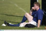 25 September 2003; Ireland's Anthony Horgan sits out squad training. Irish Pre World Cup Rugby training, Terenure College RFC, Lakelands Park, Dublin. Picture credit; Brendan Moran / SPORTSFILE *EDI*