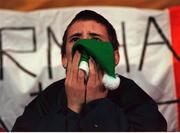 13 December 1995; A Republic of Ireland fan looks on as Ireland are knocked out by Netherlands. European Soccer Championship Qualifying Play-off, Anfield, Liverpool, England. Photo by Ray McManus/Sportsfile