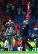 13 December 1995; Republic of Ireland manager Jack Charlton and assistant manager Maurice Setters say farewell to the irish supporters at Anfield after the playoff game against Netherlands. Soccer. Photo by David Maher/Sportsfile