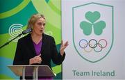 11 December 2018; Sarah Keane, President of Olympic Federation of Ireland, speaking as the Olympic Federation of Ireland & Sport Ireland Institute launch ground-breaking new performance support ahead of Tokyo 2020 at the Sports Ireland Institute, in Abbotstown, Dublin. Photo by Sam Barnes/Sportsfile