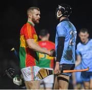 11 December 2018; Paul Doyle of Carlow shakes hands with Ronan Hayes of Dublin following the Walsh Cup Round 1 match between Carlow and Dublin at Netwatch Cullen Park in Carlow. Photo by Harry Murphy/Sportsfile