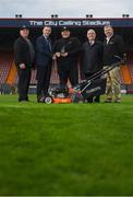 12 December 2018; SSE Airtricity League Pitch of the Year winners Longford Town FC presentation, pictured from left, Seamus Murray head groundsman, Walter Halloran, FAI facilities development manager, Paul Murray, groundsman, Michael Farrell Longford Town FC development committee and Sam Thomson, Dealer manager at Kubota Ireland, at the City Calling Stadium in Longford. Photo by Eóin Noonan/Sportsfile