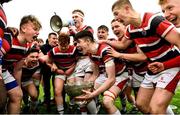 22 February 2018; Wesley College players celebrate with the Vinnie Murray Cup following the Bank of Ireland Vinnie Murray Cup Final match between The Kings Hospital and Wesley College at Donnybrook Stadium in Dublin. Photo by Sam Barnes/Sportsfile