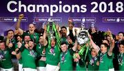 17 March 2018; Ireland captain Rory Best lifts the Six Nations Championship trophy following the NatWest Six Nations Rugby Championship match between England and Ireland at Twickenham Stadium in London, England. Photo by Ramsey Cardy/Sportsfile