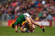 13 May 2018; (EDITORS NOTE; This image contains graphic content) Tom Parsons of Mayo during a coming together with Eoghan Kerin of Galway during the Connacht GAA Football Senior Championship Quarter-Final match between Mayo and Galway at Elvery's MacHale Park in Mayo. Photo by Eóin Noonan/Sportsfile