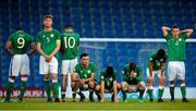 14 May 2018; Republic of Ireland players react after goalkeeper Jimmy Corcoran was sent off during the penalty shoot out during the UEFA U17 Championship Quarter-Final match between Netherlands and Republic of Ireland at Proact Stadium in Chesterfield, England. Photo by Malcolm Couzens/Sportsfile