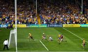 5 August 2018; Aron Shanagher of Clare hits a shot at goal which hit the post late in the GAA Hurling All-Ireland Senior Championship semi-final replay between Galway and Clare at Semple Stadium in Thurles, Co Tipperary. Photo by Ramsey Cardy/Sportsfile