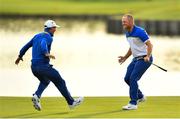 30 September 2018; Thorbjørn Olesen, left, and Alex Norén celebrate winning following the Ryder Cup 2018 Matches at Le Golf National in Paris, France. Photo by Ramsey Cardy/Sportsfile