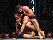 6 October 2018; Khabib Nurmagomedov submits Conor McGregor in the fourth round of their UFC lightweight championship fight during UFC 229 at T-Mobile Arena in Las Vegas, Nevada, USA. Photo by Stephen McCarthy/Sportsfile