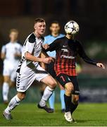 24 October 2018; Antonis Martis of FC Midtjylland in action against Steve Nolan of Bohemians  during the UEFA Youth League, 1st Round, 2nd Leg, match between Bohemians and FC Midtjylland at Dalymount Park in Dublin. Photo by Harry Murphy/Sportsfile