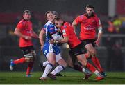 14 December 2018; Rhys Patchell of Scarlets is tackled by Will Addison of Ulster during the Heineken Champions Cup Pool 4 Round 4 match between Ulster and Scarlets at the Kingspan Stadium in Belfast. Photo by Ramsey Cardy/Sportsfile