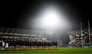 14 December 2018; The Ulster team during a minutes silence ahead of the Heineken Champions Cup Pool 4 Round 4 match between Ulster and Scarlets at the Kingspan Stadium in Belfast. Photo by Ramsey Cardy/Sportsfile