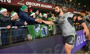 14 December 2018; Peter McCabe of Connacht celebrates with supporters after the Heineken Champions Cup Pool 3 Round 4 match between Perpignan and Connacht at the Stade Aime Giral in Perpignan, France. Photo by Brendan Moran/Sportsfile
