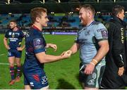 14 December 2018; Paddy Jackson of Perpignan, left, and Conor Carey of Connacht after the Heineken Champions Cup Pool 3 Round 4 match between Perpignan and Connacht at the Stade Aime Giral in Perpignan, France. Photo by Brendan Moran/Sportsfile