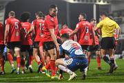 14 December 2018; John Cooney of Ulster helps Gareth Davies of Scarlets to his feet after an Ulster try during the Heineken Champions Cup Pool 4 Round 4 match between Ulster and Scarlets at the Kingspan Stadium in Belfast. Photo by Ramsey Cardy/Sportsfile