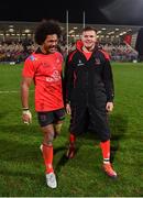 14 December 2018; Henry Speight, left, and Jacob Stockdale of Ulster following the Heineken Champions Cup Pool 4 Round 4 match between Ulster and Scarlets at the Kingspan Stadium in Belfast. Photo by Ramsey Cardy/Sportsfile