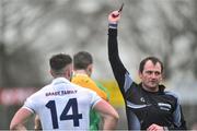 15 December 2018; Referee Gary Hurley issues a black card to Ben McCormack of Kildare during the Bord na Móna O'Byrne Cup Round 2 match between Kildare and Carlow at St Conleth's Park in Newbridge, Co Kildare. Photo by Matt Browne/Sportsfile
