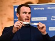 15 December 2018; Leinster's Peter Dooley pulls out the name of Tullamore 2nd XI RFC during the Bank of Ireland Provincial Towns Cup Draw at Lansdowne RFC in Dublin. Photo by Seb Daly/Sportsfile