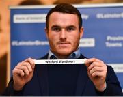 15 December 2018; Leinster's Peter Dooley pulls out the name of Wexford Wanderers RFC during the Bank of Ireland Provincial Towns Cup Draw at Lansdowne RFC in Dublin. Photo by Seb Daly/Sportsfile