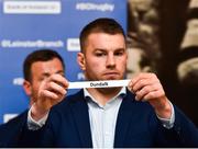 15 December 2018; Leinster's Sean O'Brien pulls out the name of Dundalk RFC during the Bank of Ireland Provincial Towns Cup Draw at Lansdowne RFC in Dublin. Photo by Seb Daly/Sportsfile