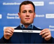 15 December 2018; Leinster's Bryan Byrne pulls out the name of Navan 2nd XV RFC during the Bank of Ireland Provincial Towns Cup Draw at Lansdowne RFC in Dublin. Photo by Seb Daly/Sportsfile
