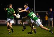 15 December 2018; Daniel Mimnagh of Longford in action against Shane Gallagher, left, and Eoin Lynch of Meath during the Bord na Móna O'Byrne Cup Round 2 match between Meath and Longford at Donaghmore Ashbourne GFC in Ashbourne, Co Meath. Photo by Harry Murphy/Sportsfile
