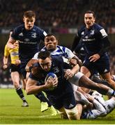 15 December 2018; Jack Conan of Leinster goes over to scoring his side's first try despite the tackle of Semesa Rokoduguni, top, and James Wilson of Bath during the Heineken Champions Cup Pool 1 Round 4 match between Leinster and Bath at the Aviva Stadium in Dublin. Photo by David Fitzgerald/Sportsfile
