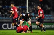 15 December 2018; Thomas Combezou of Castres Olympique stands over Joey Carbery of Munster after a tackle during the Heineken Champions Cup Pool 2 Round 4 match between Castres and Munster at Stade Pierre Fabre in Castres, France. Photo by Brendan Moran/Sportsfile