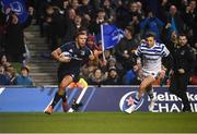 15 December 2018; Adam Byrne of Leinster on his way to scoring his side's fourth try during the Heineken Champions Cup Pool 1 Round 4 match between Leinster and Bath at the Aviva Stadium in Dublin. Photo by David Fitzgerald/Sportsfile