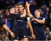 15 December 2018; Adam Byrne of Leinster, centre, is congratulated by team-mates after scoring his side's fourth try during the Heineken Champions Cup Pool 1 Round 4 match between Leinster and Bath at the Aviva Stadium in Dublin. Photo by David Fitzgerald/Sportsfile