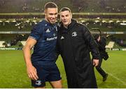 15 December 2018; Adam Byrne, left, and Jonathan Sexton of Leinster following the Heineken Champions Cup Pool 1 Round 4 match between Leinster and Bath at the Aviva Stadium in Dublin. Photo by David Fitzgerald/Sportsfile