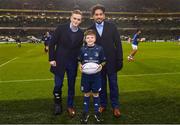 15 December 2018; Matchday mascot 9 year old Simon Quinn, from Blackrock, Dublin, with Leinster players Nick McCarthy and Joe Tomane ahead of the European Rugby Champions Cup Pool 1 Round 4 match between Leinster and Bath at the Aviva Stadium in Dublin. Photo by Ramsey Cardy/Sportsfile