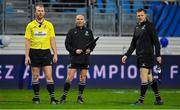 15 December 2018; Referee Wayne Barnes and his officials watch as the TMO reviews a try by Andrew Conway of Munster, which was not awarded, during the Heineken Champions Cup Pool 2 Round 4 match between Castres and Munster at Stade Pierre Fabre in Castres, France. Photo by Brendan Moran/Sportsfile